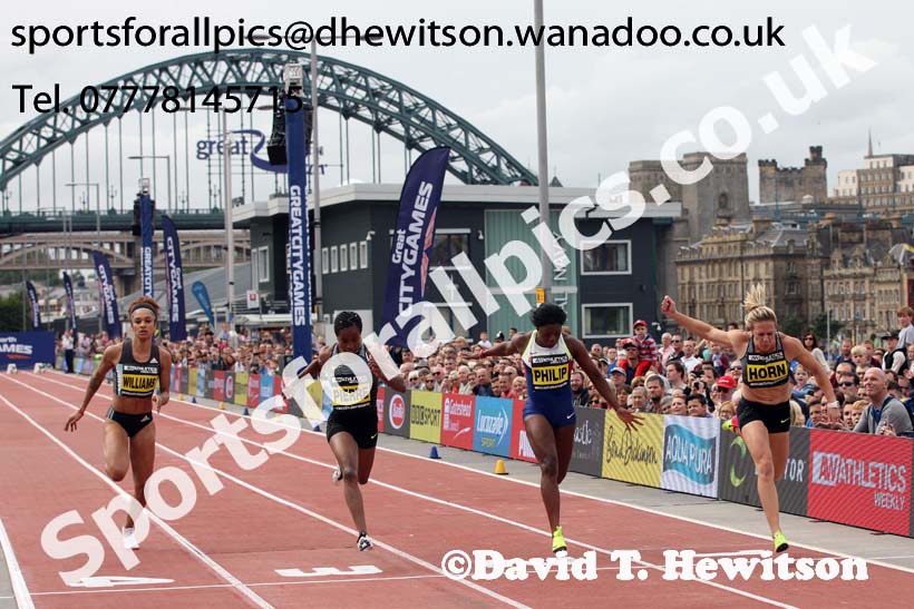 Womens 100 metres, The Great North CityGames. Photos: David T. Hewitson/Sports for All Pics